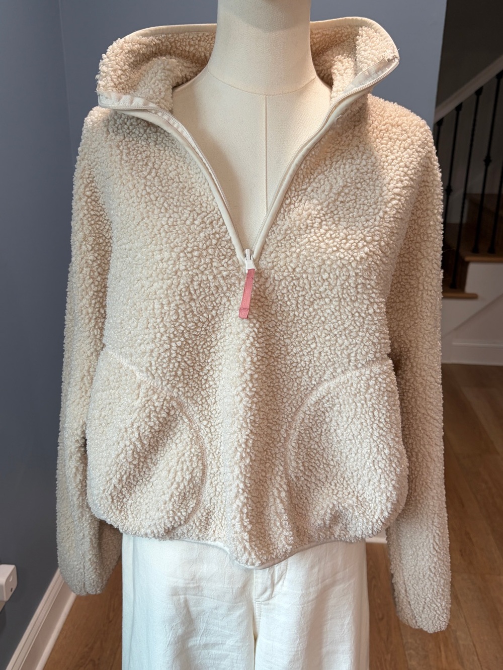 Old Navy Cream Sherpa Fleece Half Zip Pullover Jacket Size M
